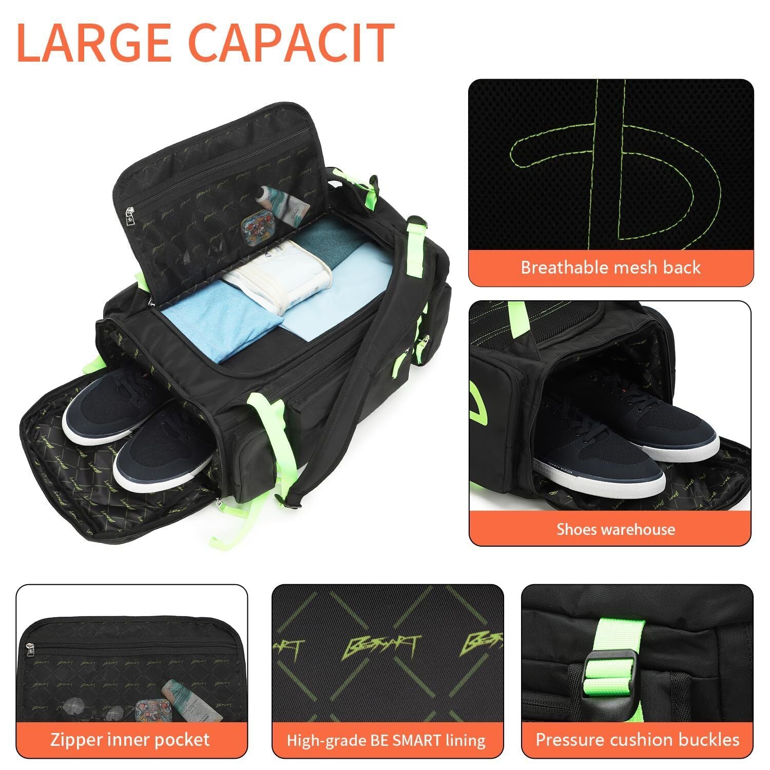 BE SMART 50L Extra Large Gym Backpack for Men, Big Gym Bag with Shoes Compart...
